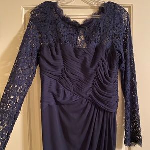 Adrianna Papell Long Sleeve Navy Blue Gown